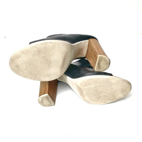 Vince Allison Black Leather Peep Toe Mules 36 | Sculptural Block Heel Slides - Picture 14 of 16